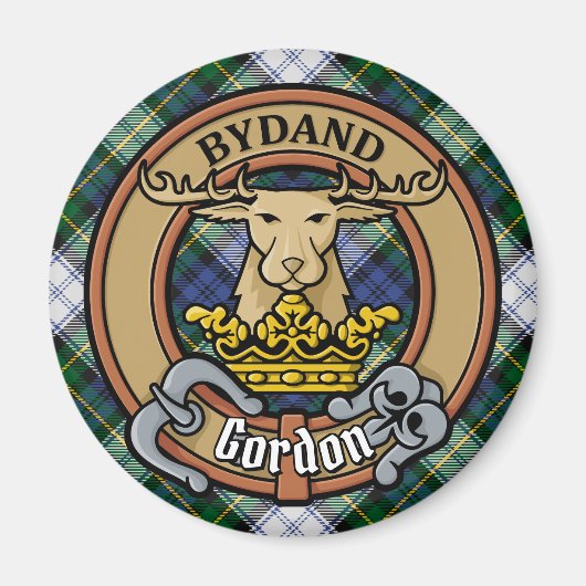Clan Gordon Wappen über Dress Tartan Magnet (Vorne)