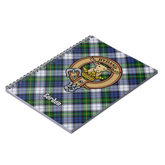 Clan Gordon Wappen über Dress Tartan Notizblock (Linke Seite)