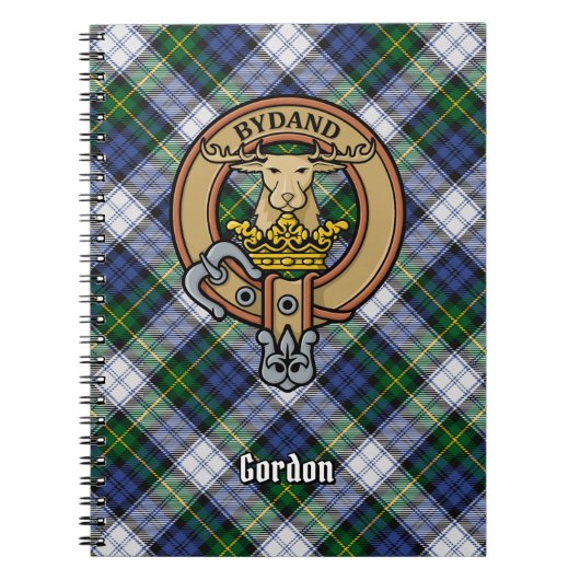Clan Gordon Wappen über Dress Tartan Notizblock (Vorderseite)