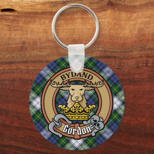 Clan Gordon Wappen über Dress Tartan Schlüsselanhänger (Vorderseite)
