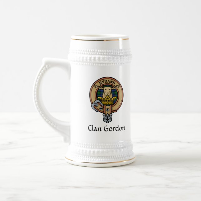 Clan Gordon Wappen über Tartan Beer Stein Bierglas (Links)