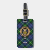 Clan Gordon Wappen über Tartan Gepäckanhänger (Vorderseite vertikal)