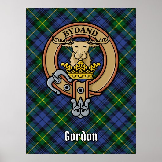 Clan Gordon Wappen über Tartan Poster (Vorne)