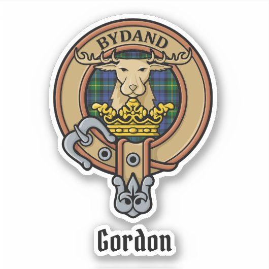 Clan Gordon Wappen über Tartan Sticker (Vorderseite)