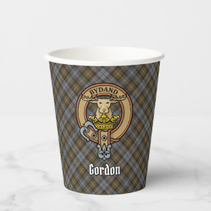 Clan Gordon Wappen über verwitterte Tartan-Papierk Pappbecher