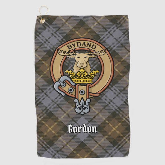 Clan Gordon Wappen über Wetterfertiges Tartan Golf Golfhandtuch (Vorderseite)