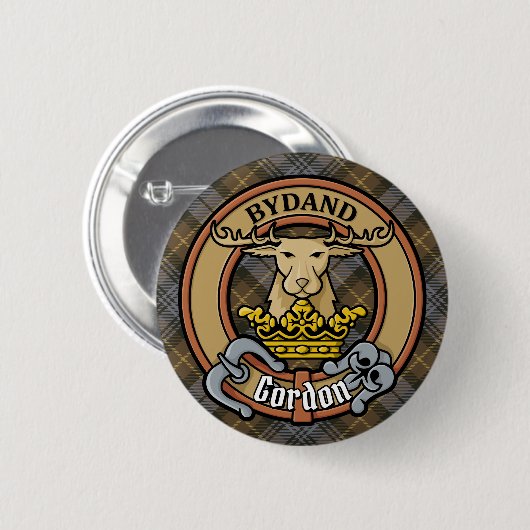 Clan Gordon Wappen über Wetterfest Tartan Button (Vorne & Hinten)