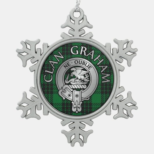 Clan Graham Wappen & Tartan Schneeflocken Zinn-Ornament (Vorderseite)