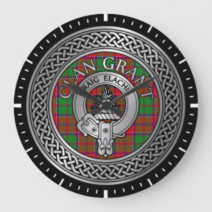 Clan Grant Crest & Tartan Knot Große Wanduhr