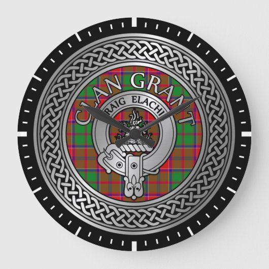 Clan Grant Crest & Tartan Knot Große Wanduhr (Vorderseite)