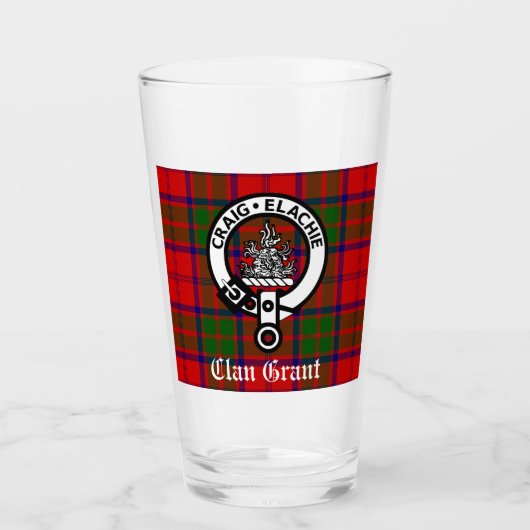 Clan Grant Tartan und Wappen Abzeichen Glas (Vorderseite)
