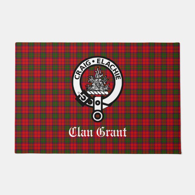 Clan Grant Wappen Abzeichen und Tartan Fußmatte (Vorderseite)