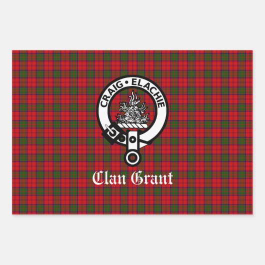 Clan Grant Wappen Abzeichen und Tartan Geschenkpapier Set (Vorderseite 2)