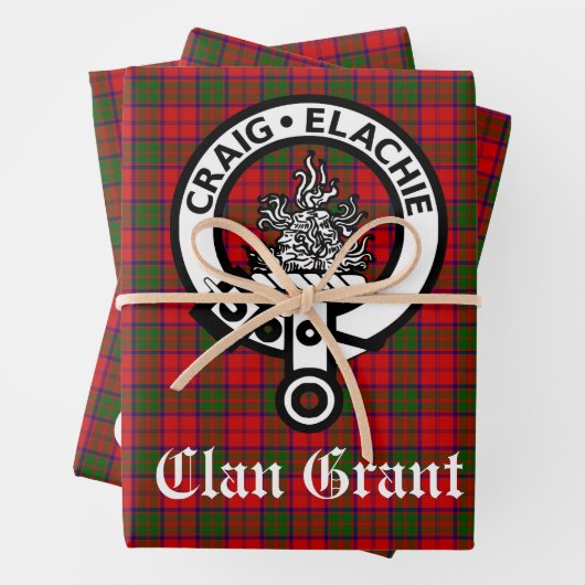 Clan Grant Wappen Abzeichen und Tartan Geschenkpapier Set (Beispiel)