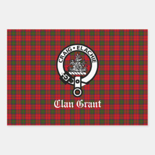 Clan Grant Wappen Abzeichen und Tartan Geschenkpapier Set