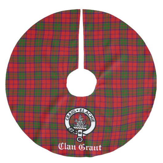 Clan Grant Wappen Abzeichen und Tartan individuell Polyester Weihnachtsbaumdecke (Vorderseite)