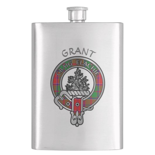 Clan Grant Wappen & Tartan Flask Flachmann (Vorderseite)