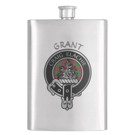 Clan Grant Wappen & Tartan Flask Flachmann (Vorderseite)