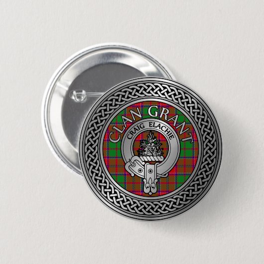 Clan Grant Wappen & Tartan Knot Button (Vorne & Hinten)