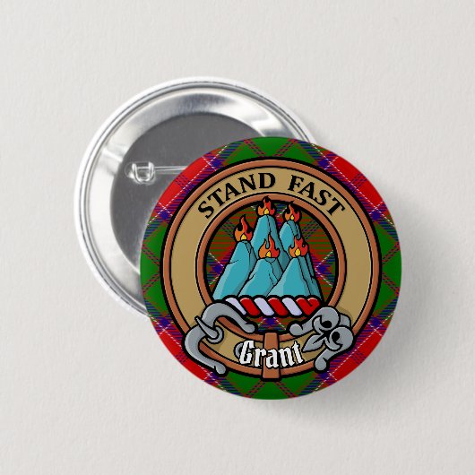 Clan Grant-Wappen über Tartan Button (Vorne & Hinten)