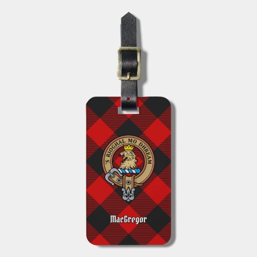 Clan Gregor Wappen über Rob Roy Tartan Gepäckanhänger (Vorderseite vertikal)