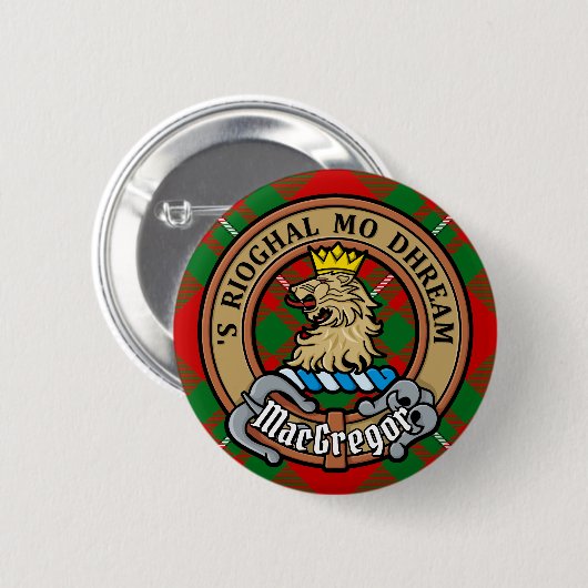 Clan Gregor Wappen über Tartan Button (Vorne & Hinten)