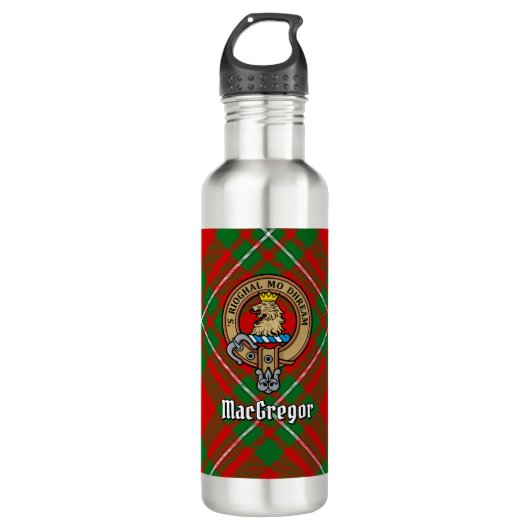 Clan Gregor Wappen über Tartan Edelstahlflasche (Vorderseite)