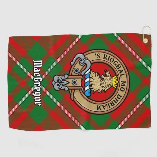 Clan Gregor Wappen über Tartan Golfhandtuch (Horizontal)