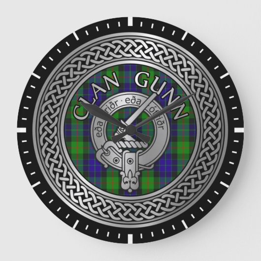 Clan Gunn Crest & Tartan Knot Large Clock Große Wanduhr (Vorderseite)
