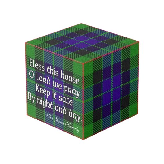 Clan Gunn Tartan House Blessing Würfel (Vorderseite Schrägansicht)