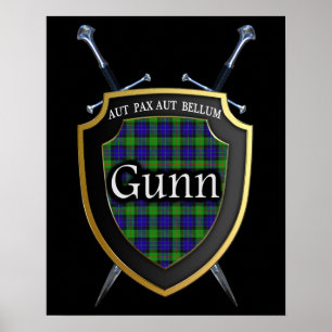 Clan Gunn Tartan Scottish Shield & Schwerter Poster