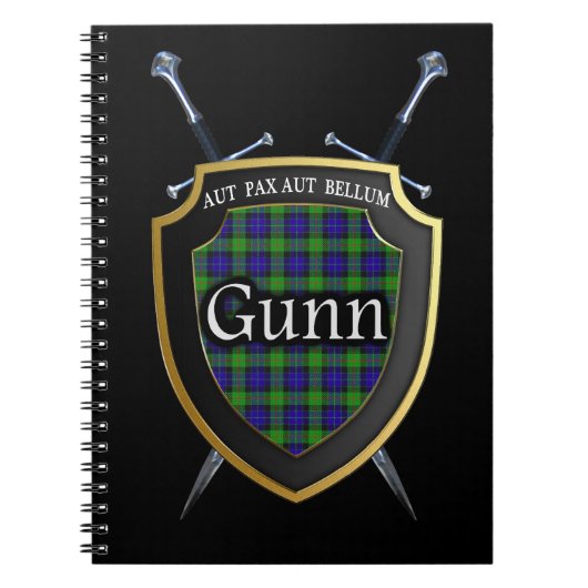 Clan Gunn Tartan Shield & Schwerter Notizblock (Vorderseite)
