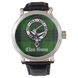 Clan Gunn Wappen Abzeichen und Tartan Armbanduhr