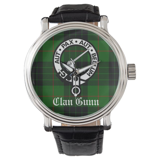 Clan Gunn Wappen Abzeichen und Tartan Armbanduhr (Vorderseite)