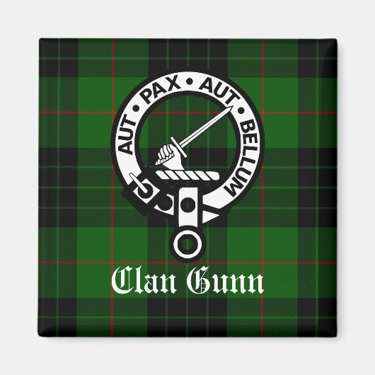 Clan Gunn Wappen Abzeichen und Tartan Magnet (Vorne)