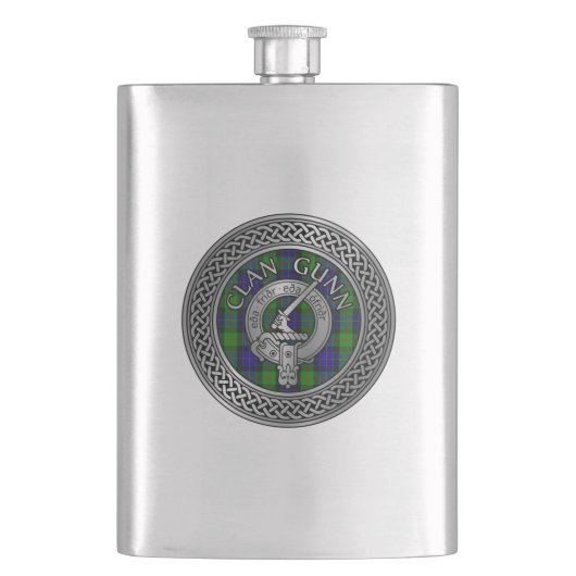 Clan Gunn Wappen & Tartan Knot Flask Flachmann (Vorderseite)