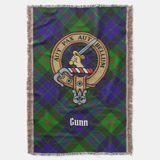Clan Gunn-Wappen über Tartan Decke (Vorderseite Vertikal)