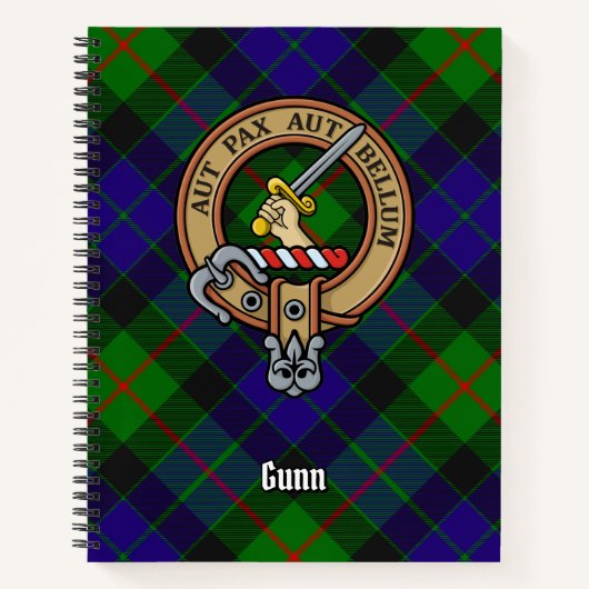 Clan Gunn Wappen über Tartan Notizblock (Vorderseite)