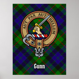 Clan Gunn Wappen über Tartan Poster