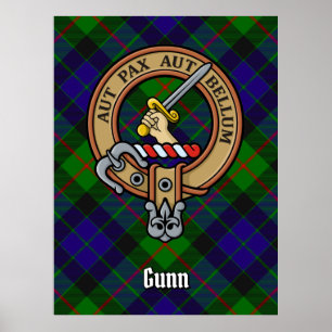 Clan Gunn Wappen über Tartan Poster