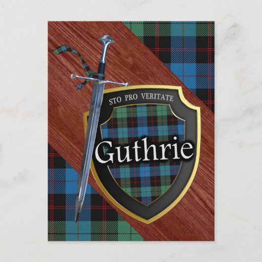 Clan Guthrie Tartan Sword & Shield Postkarte (Vorderseite)