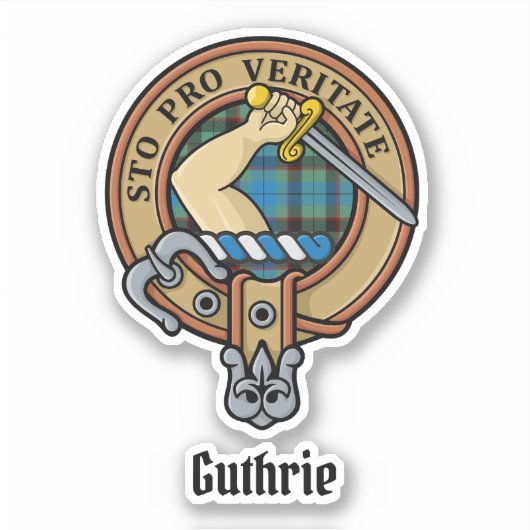 Clan Guthrie Wappen über Tartan Aufkleber (Vorderseite)