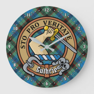 Clan Guthrie Wappen über Tartan Große Wanduhr