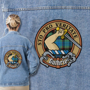 Clan Guthrie Wappen über Tartan Jeansjacke
