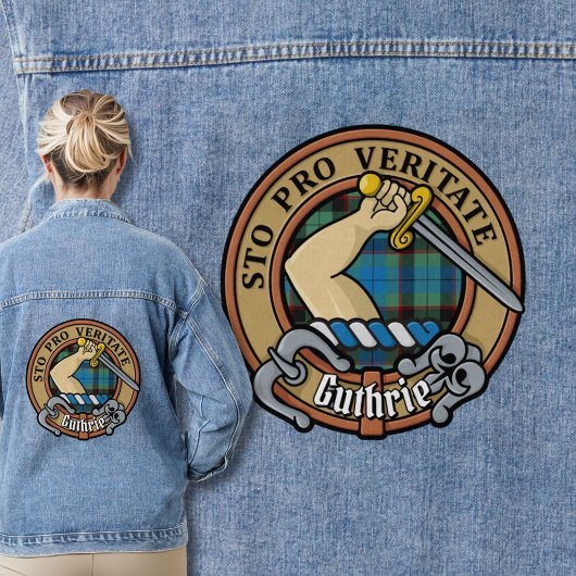 Clan Guthrie Wappen über Tartan Jeansjacke