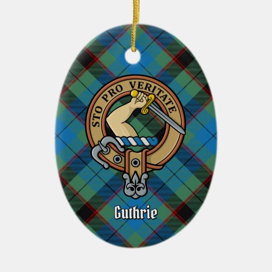 Clan Guthrie Wappen über Tartan Keramik Ornament (Vorne)