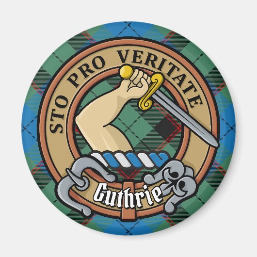 Clan Guthrie Wappen über Tartan Magnet (Vorne)