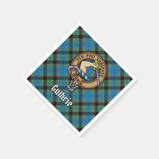 Clan Guthrie Wappen über Tartan Serviette (Ecke)