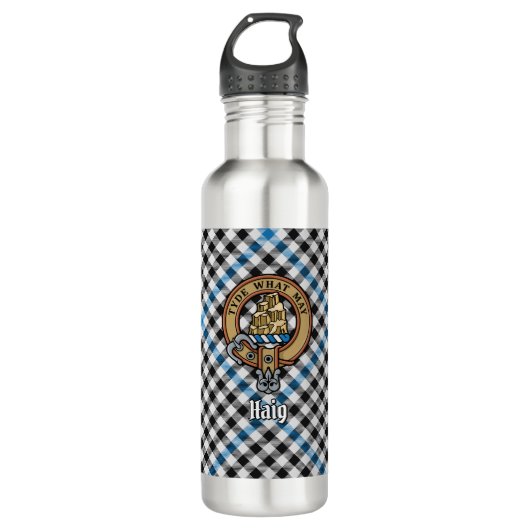 Clan Haig Crest over Check Tartan Edelstahlflasche (Vorderseite)