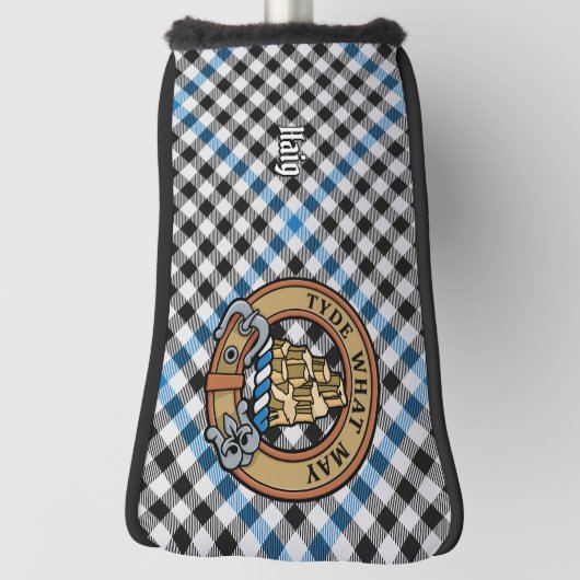 Clan Haig Crest over Check Tartan Golf Headcover (Rotieren 90)